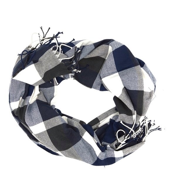 Plush Ultra Soft Fringe Scarf Plaid Navy / White - Picture 2 of 6